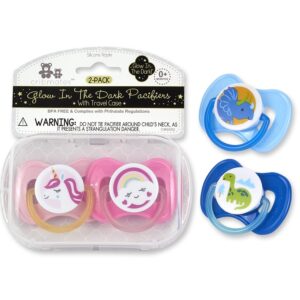 Cribmates 2 Pack Glow In The Dark Pacifiers And Travel Case-CM6992