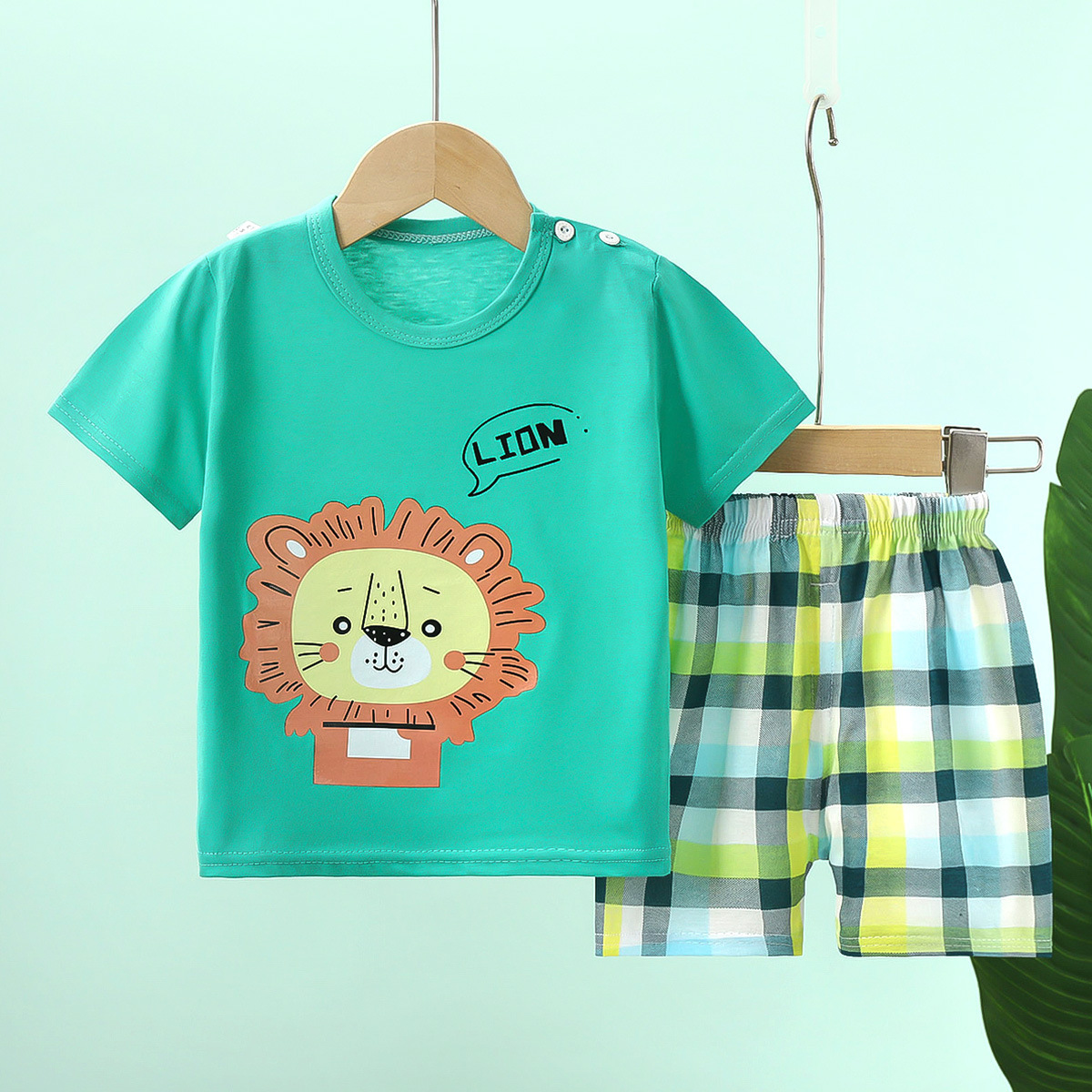 Short Sleeve Summer Clothes-green lion