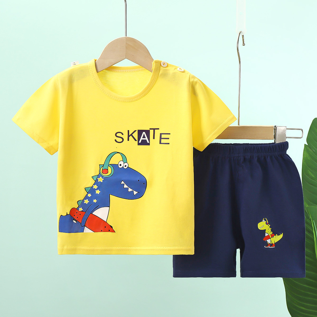 Short Sleeve Summer Clothes-yellow dinosaur