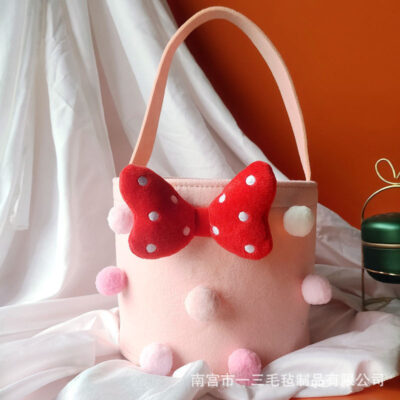 Felt Holiday Gift Bucket-Pink bow red
