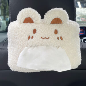 Car Cartoon Plush Tissue Box-Cream Bear Tissue Box - Elastic Type
