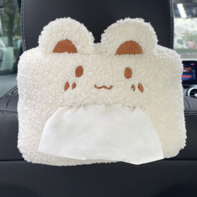 Car Cartoon Plush Tissue Box-Cream Bear Tissue Box - Elastic Type