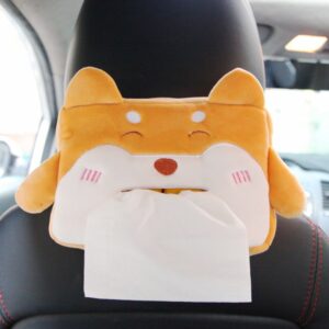 Car Cartoon Plush Tissue Box-Square Face Shiba Inu-Elastic Style