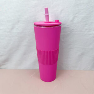 24oz 710ml Double-layer Plastic Milk Tea Cup-Rose Red