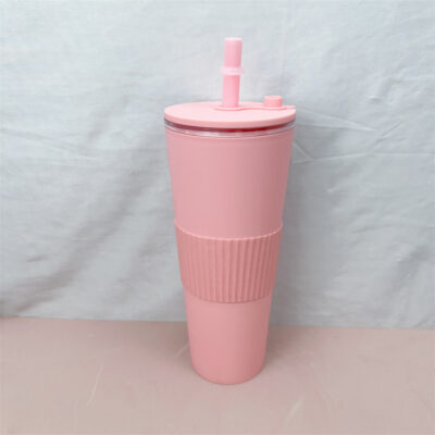 24oz 710ml Double-layer Plastic Milk Tea Cup-Pink