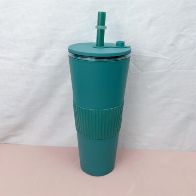 24oz 710ml Double-layer Plastic Milk Tea Cup-Army Green