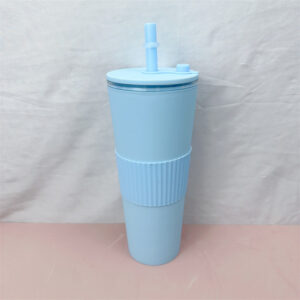 24oz 710ml Double-layer Plastic Milk Tea Cup-Sky Blue