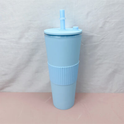 24oz 710ml Double-layer Plastic Milk Tea Cup-Sky Blue