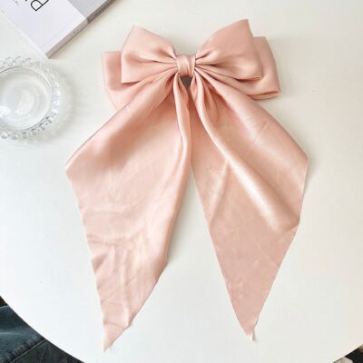 Big Bow Ribbon Hairpin-Champagne Pink