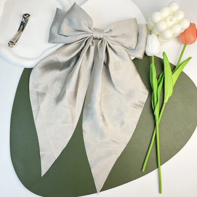 Big Bow Ribbon Hairpin-Gray