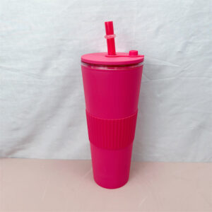 24oz 710ml Double-layer Plastic Milk Tea Cup-Barbie Red