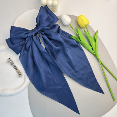 Big Bow Ribbon Hairpin-Navy