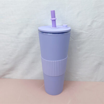 24oz 710ml Double-layer Plastic Milk Tea Cup-Light purple