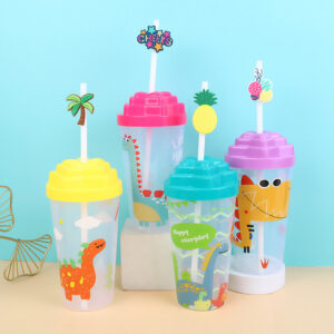 400ml/600ml Printed Cartoon Straw Cup