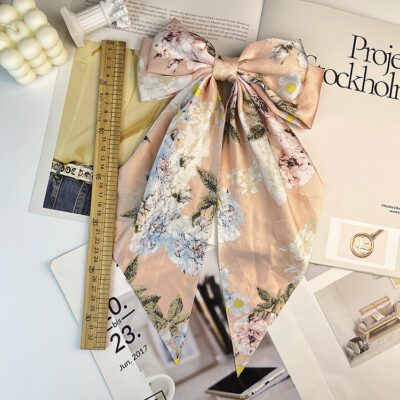 Retro Camellia Big Bow Long Clip-Pink