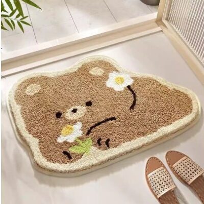 40*60cm Imitation Cashmere Floor Mat-Brown Bear