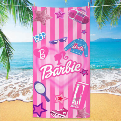 140*70cm Pink Cute Barbie Print Beach Towel-bt-43