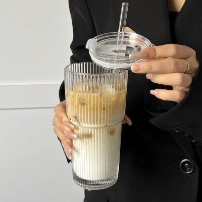 600ml Small Water Cup-vertical pattern cup + lid + straw