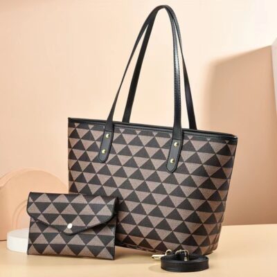 Two-piece Hand-held Shoulder Bag-Triangle coffee