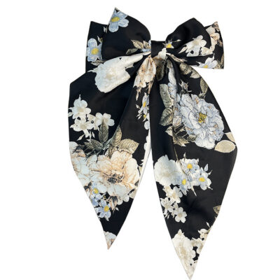 Retro Camellia Big Bow Long Clip-Black