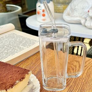 250ml Glass Water Cup-Transparent+lid+straw