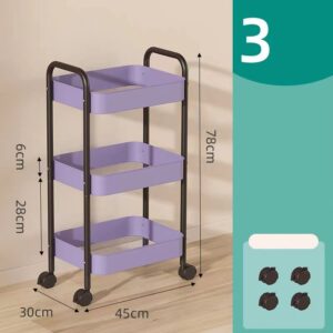 Floor-standing Kitchen Storage Rack-Three-layer upgraded purple basket + black pole
