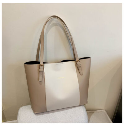 Large Capacity Tote Bag-Beige with Khaki