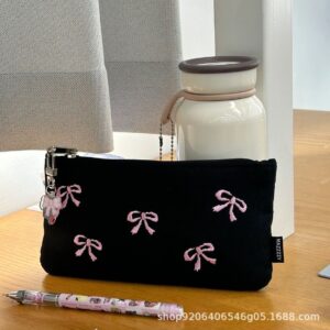 Sweet And Cute Pencil Case-Black embroidered