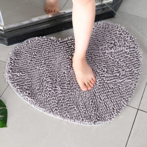 50*60cm Chenille Heart Shaped Floor Mat-Silver Grey