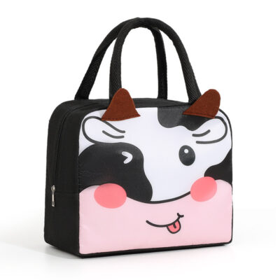 Cartoon Lunch Bag-Black and white cow barley