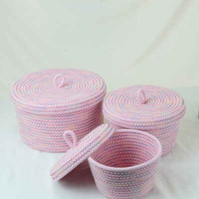 Desktop Storage Basket-Pink + colored thread Small