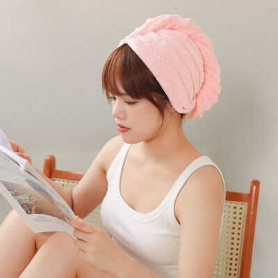 Double Layer Dry Hair Cap-Pink