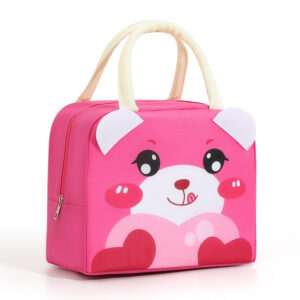 Cartoon Lunch Bag-Dark pink bear Miko