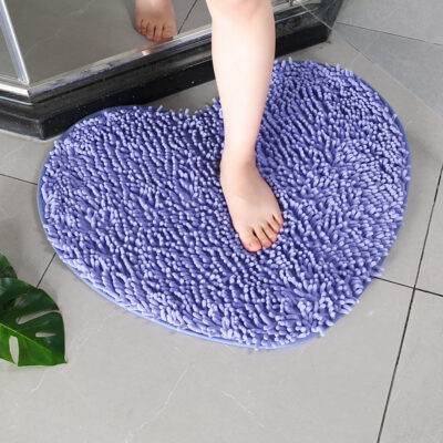 50*60cm Chenille Heart Shaped Floor Mat-Snow Blue
