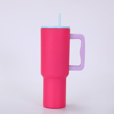 40oz Stainless Steel Handle Car Cup-Dark Pink