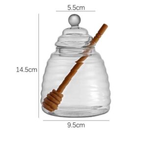 Household Transparent Glass Honey Jar With Lid-450ml ball cap wooden stick