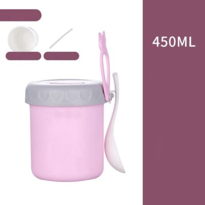 Stainless Steel Portable Breakfast Cup-Pink PP plastic liner [color box]