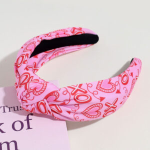 Wide-brimmed Knotted Headband-Pink Heart