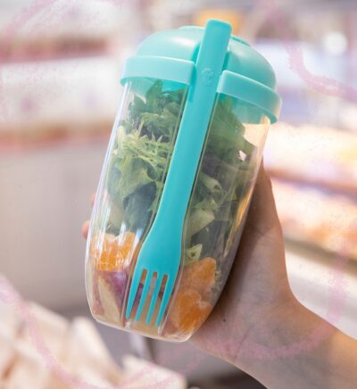 Salad Cup With Fork And Lid-Pink