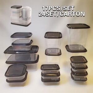 Lunch Box With Lid 17-piece set- black