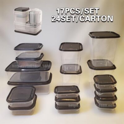 Lunch Box With Lid 17-piece set- black