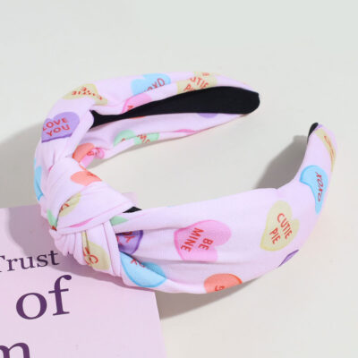 Wide-brimmed Knotted Headband-Colorful hearts