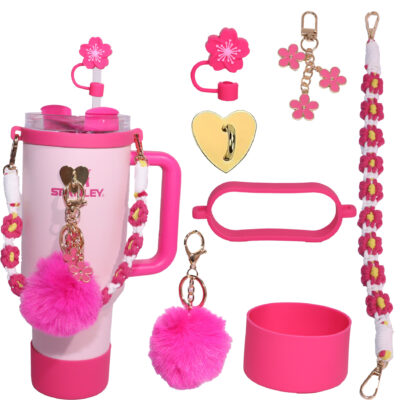 Stanley Water Bottle Accessory Set-Floral rope 7-piece set * Rose red