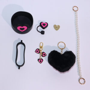 Stanley Water Bottle Accessory Set-Black Heart-Shaped 7-Piece Set