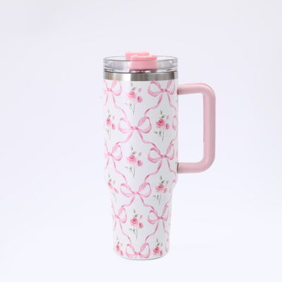 40oz Stainless Steel Tumbler- ribbon rose