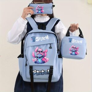 Three-piece Set Stitch Backpack-blue