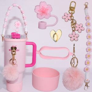 Stanley Water Bottle Accessory Set-7-piece floral rope set * Pink