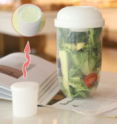 Salad Cup With Fork And Lid-Pink