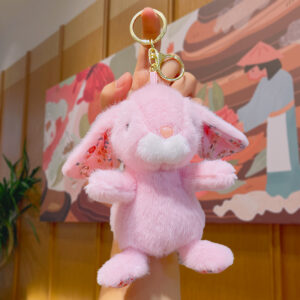 O1CN01034hLz1FFM66PoMhJ_!!6000000000457-0-cib Cute Plush Cartoon Keychain-Plush Sitting Floral Bunny - Pink