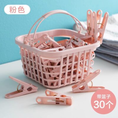 30-pack Clothespins With Storage Basket-Pink